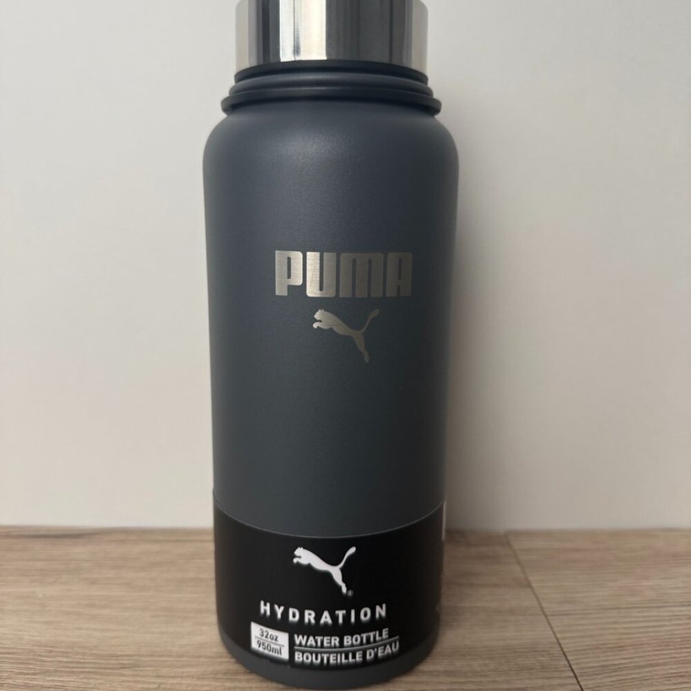 Puma Hydration 32 oz Stainless Steel Water Bottle Dark Gray Screw-on Lid NWT